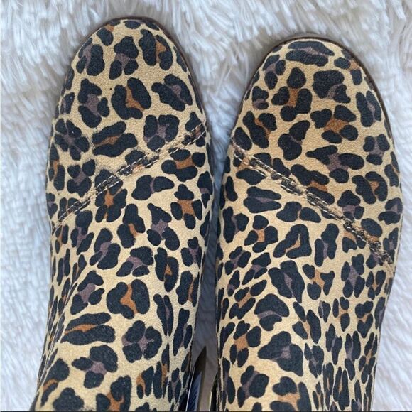 NEW TOMS Sadie Suede Wedge Leather Wedge Bootie Leopard Print Side Zip Boots - Picture 6 of 10
